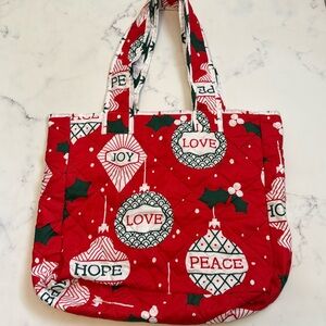 Holiday Resuable Reversible Quilted Bag| Christmas ornaments Cottagecore red
